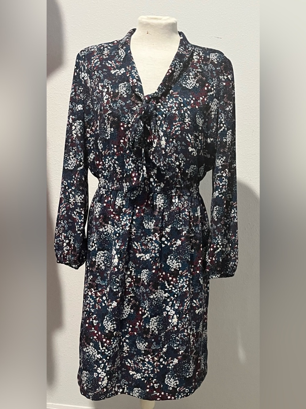 Ann Taylor Floral Tie-Front Long Sleeve Dress